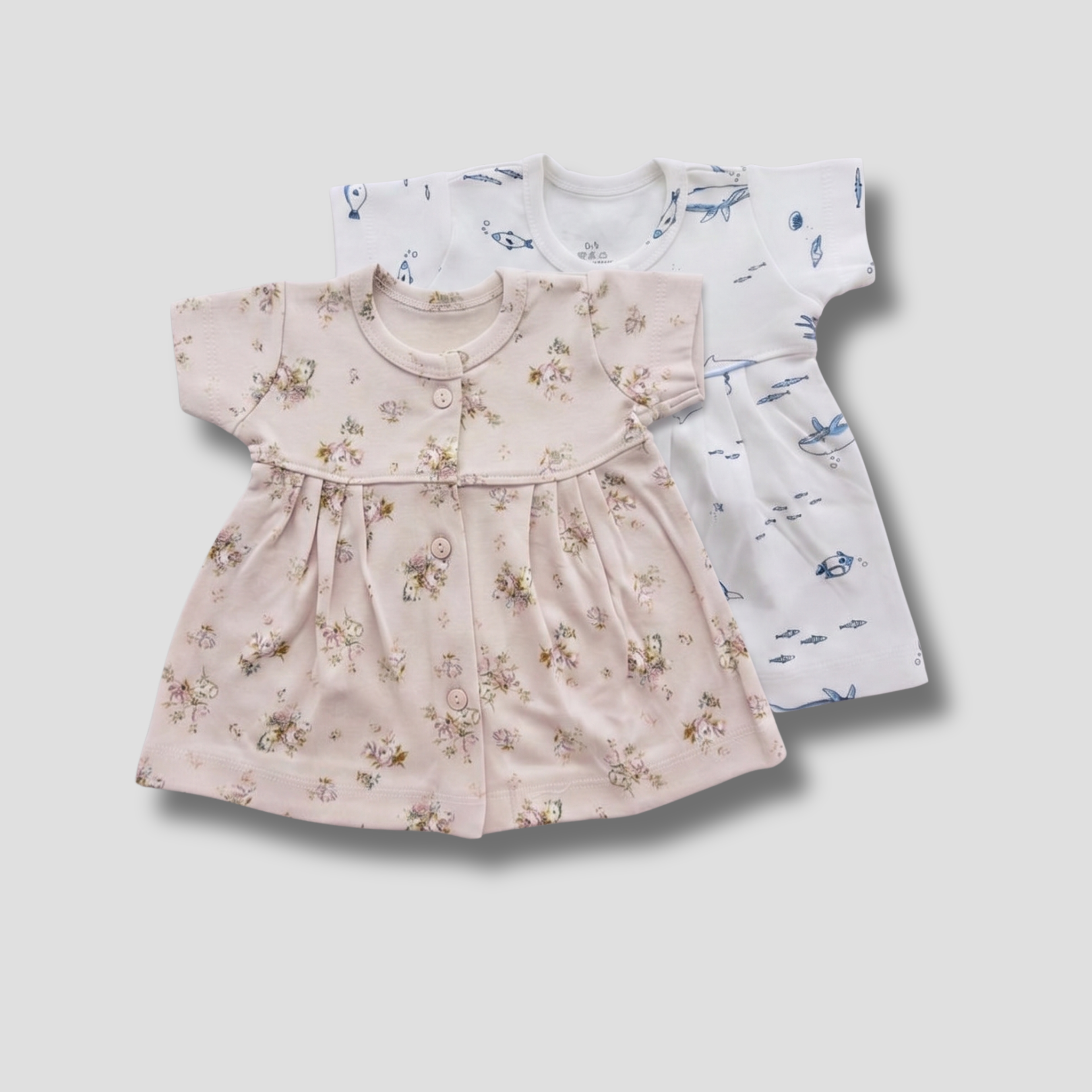 Newborn Cotton Frock Combo | Floral & Ocean Print Pack of 2