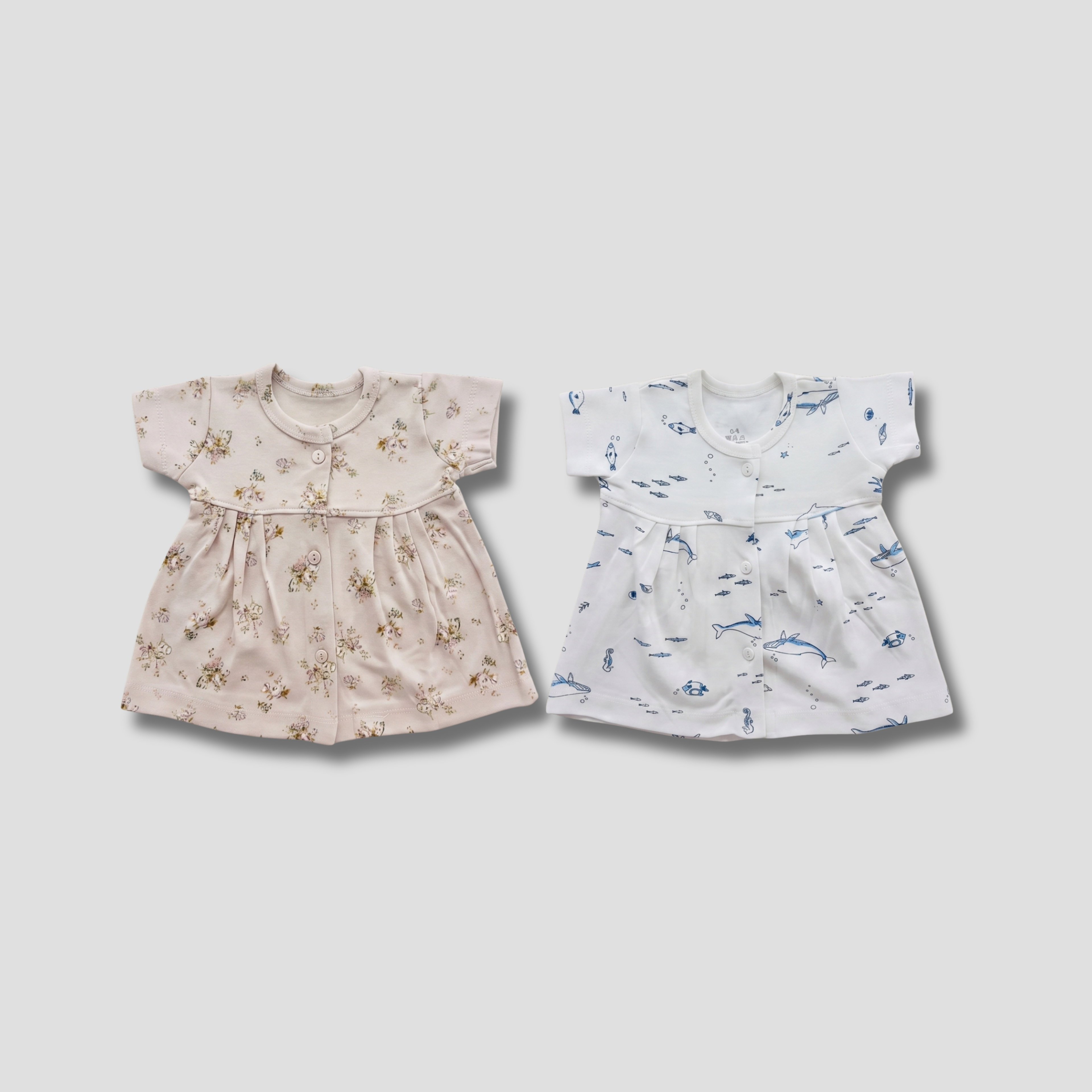 Newborn Cotton Frock Combo | Floral & Ocean Print Pack of 2